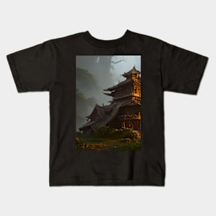 Surreal Magical Asian Tower in Beautiful Landscape and Trees by the Mountains Kids T-Shirt